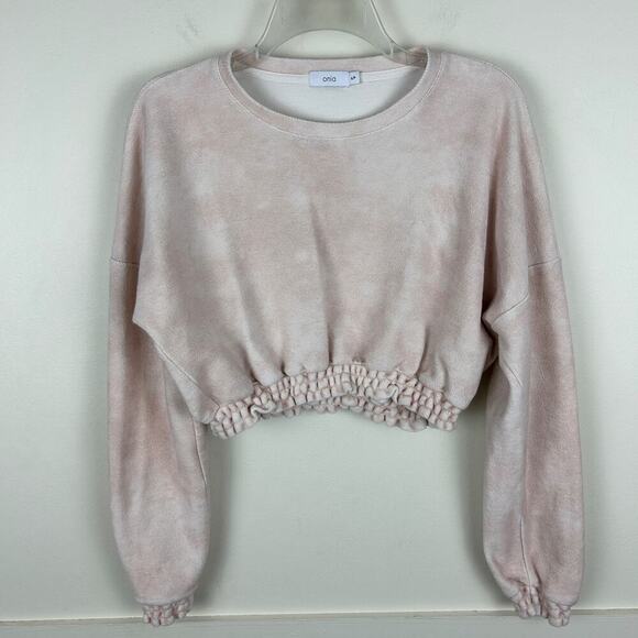 Onia Blush Pink Tonal Tie Dye Cropped Long Sleeve Sweatshirt S - Picture 1 of 4